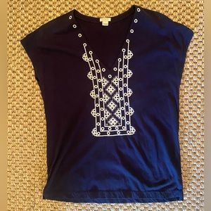 J. Crew Navy Embroidered Top | Size Small